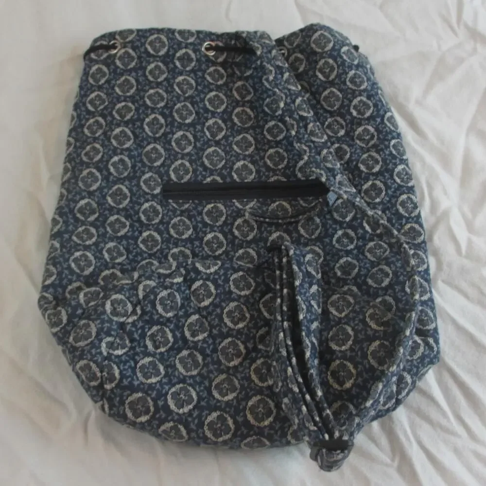 VTG Vera Bradley Designs Indigo Blue Dot Sling Backpack Made in the USA